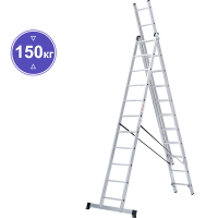 Лестница алюминиевая трехсекционная 3x11 ступеней NV123 Новая высота 1230311