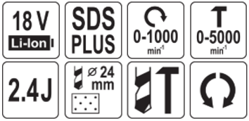 Аккумуляторный перфоратор SDS Plus 18V 24J без АКБ YATO 