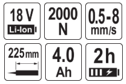 Аккумуляторный пистолет для клея и герметика 18V, 225мм, 4,0Ah, YATO 