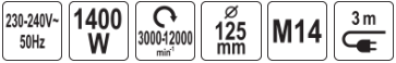 Углошлифовальная машина 125мм, 1400Вт, с регулировкой, YATO 