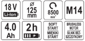 Аккум. бесщеточная углошлифовальная машина 125 мм18V 40Ah YATO 