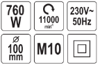 Углошлифовальная машина 100мм, 760W, YATO 