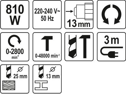 Дрель ударная 810Вт. YATO 
