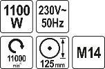 Углошлиф.машина 125 мм.1100Вт.YATO 