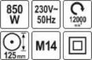 Углошлифовальная машинка 125мм 850Вт YATO 