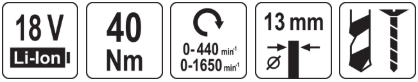 Аккумуляторный шуруповерт 18V, 40Nm, без АКБ, YATO 
