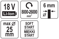 Аккум. бесщеточная прямая шлифмашина 18V 2х40Ah YATO 