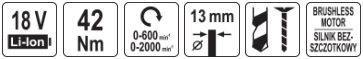 Бесщеточный шуруповерт 18V, 42Nm, без АКБ YATO 
