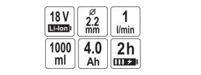 Пистолет краскопульт 18V, 4,0Ah, 1 L/min, YATO 