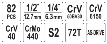 Набор инструментов 1/2" 1/4" 82пр. L YATO 