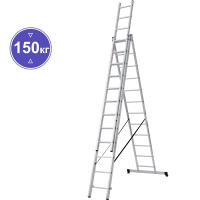 Лестница алюминиевая трехсекционная 3x12 ступеней NV123 Новая высота 1230312