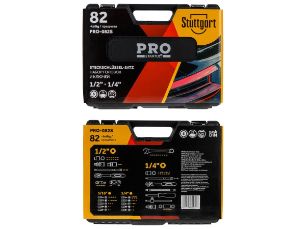 Набор головок и ключей 82пр. 1/4",1/2" PRO STARTUL STUTTGART (PRO-082S) (6 граней)