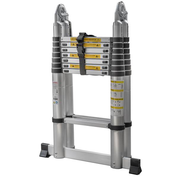 Лестница телескопическая 5/2,5 м двухсекционная алюминиевая 2x8 ступеней Новая Высота 2311208ТЛ