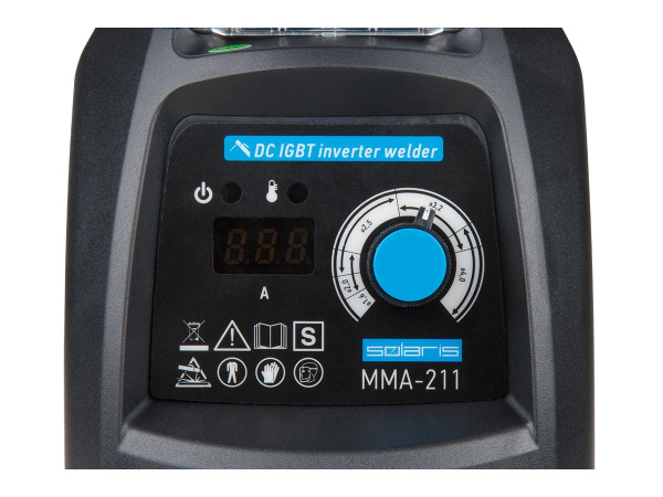 Инвертор сварочный SOLARIS MMA-211 (230В, 20-210 А, 70В, электроды диам. 1.6-4.0 мм, вес 3.9 кг)