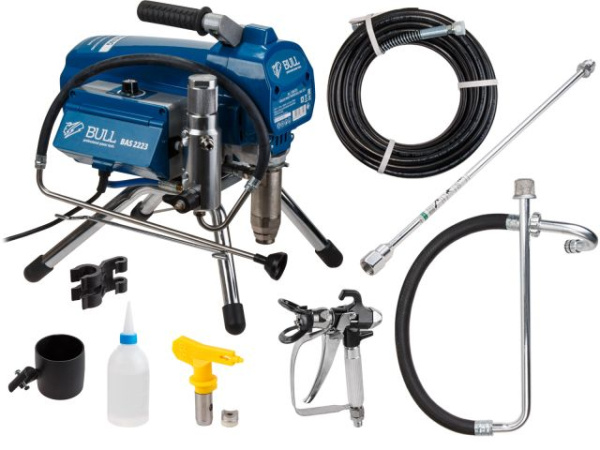 Безвоздушный окрасочный аппарат BULL BAS 2223 в кор. БЕСЩЕТ., 1300 Вт, 2,3 л/мин, 220 Бар 