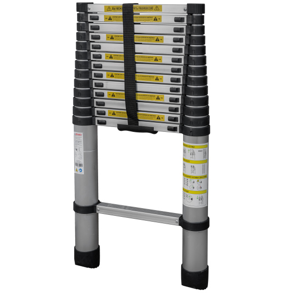 Лестница телескопическая 4,1 м односекционная алюминиевая 14 ступеней Новая Высота 2211114ТЛ