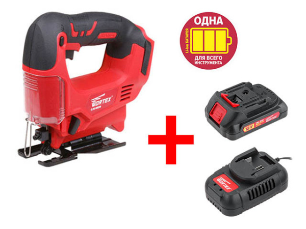 Аккум. лобзик WORTEX CJS 6529 в кор.+АКЦИЯ (аккумулятор и зарядное в комплекте) (18.0 В, пропил до 65 мм. Аккум. WORTEX CBL 1820 18.0 В, 2.0 А/ч и з/у