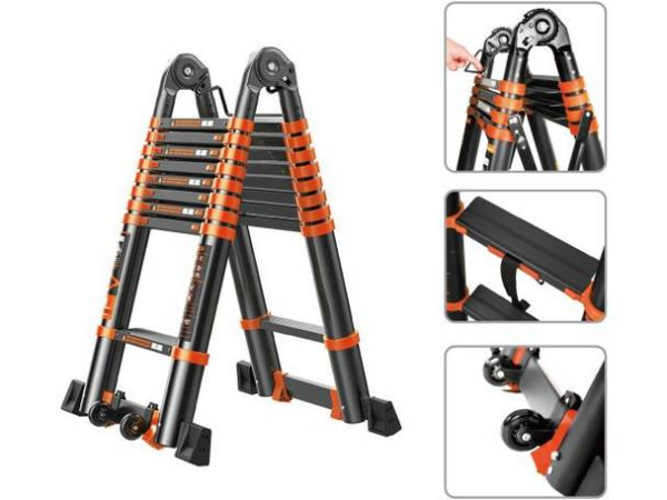 Лестница телескопическая 4,1/8,2 м двухсекционная 2х10 ступеней алюминиевая BLACK LINE STARTUL ST9932-082