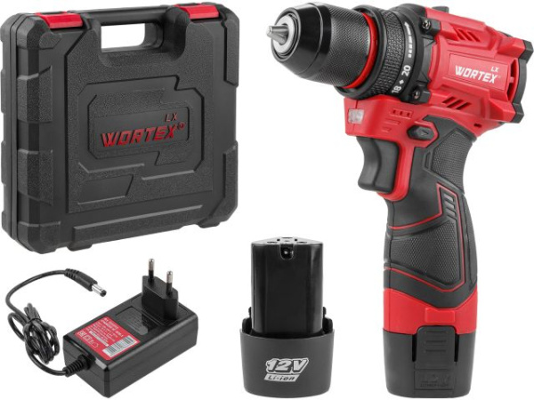 Аккумуляторный дрель-шуруповерт WORTEX LX BD 1220 DLi 12В, 30 Нм, 2*1.5 Ач, патрон 10 мм, бесщёт. 