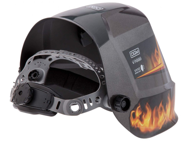 Щиток сварщика  с самозатемняющимся светофильтром DGM V7000 (пламя) (1/1/1/2, 104x63 мм (65,5 см2), DIN 3,5/4-8/9-13 (регул), 4 сенсора)