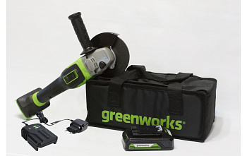 Угловая шлифовальная машина аккумуляторная Greenworks GD24AGK2 24В (в комплекте с АКБ 2А/ч + ЗУ)