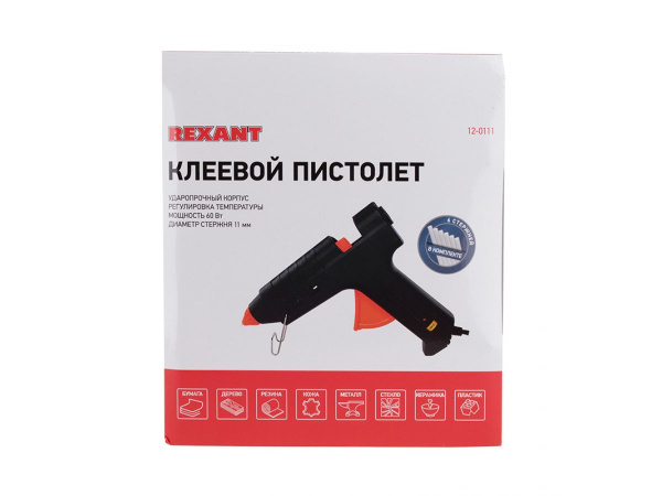 Пистолет клеевой 60 Вт, d=11 мм, настройка температуры 120-240 С, кейс REXANT