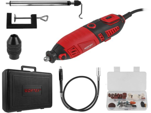 Гравер электрический WORTEX MG 3219 E в чем. +аксессуары 185 вт, 8000-35000 об/мин, цанга 2.4/3.2 мм 