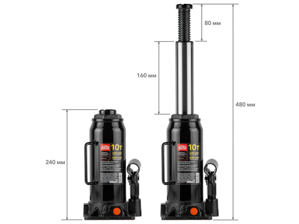 Домкрат гидравлический 10т бутылочный 240-480мм STARTUL AUTO (ST8019-10) (h min 240мм, h max 480мм)