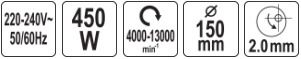 Эксцентриковая шлифовальная машинка 150 мм 450W YATO 