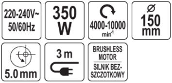 Бесщеточная эксцентриковая шлифмашина 150 мм 350W с регул.скорости YATO 