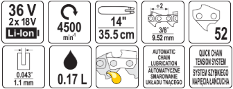 Цепная пила аккумуляторная 36V, 14'', без АКБ YATO 