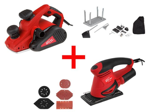 Рубанок электрический WORTEX PL 3515-1 в кор. + аксессуары +Виброшлифмашина WORTEX SS 1920 в кор. + набор насадок