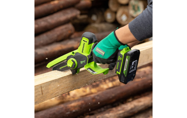 Мини-пила цепная аккумуляторная Greenworks G24MCS10K2 24В 