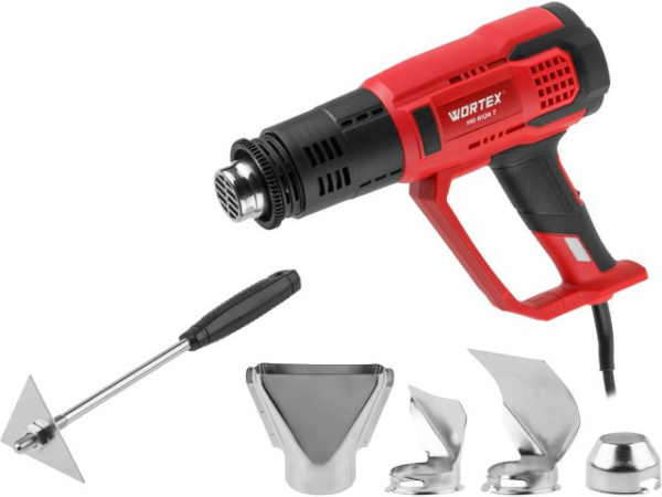 Термовоздуходувка WORTEX HG 6124 T в кор. + набор сопл 2000 Вт, 2 режима., 60-600 °С 